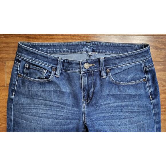 Loft Womens Modern Skinny Jeans Size 27/4 Blue Dark Wash Stretch - Picture 3 of 12